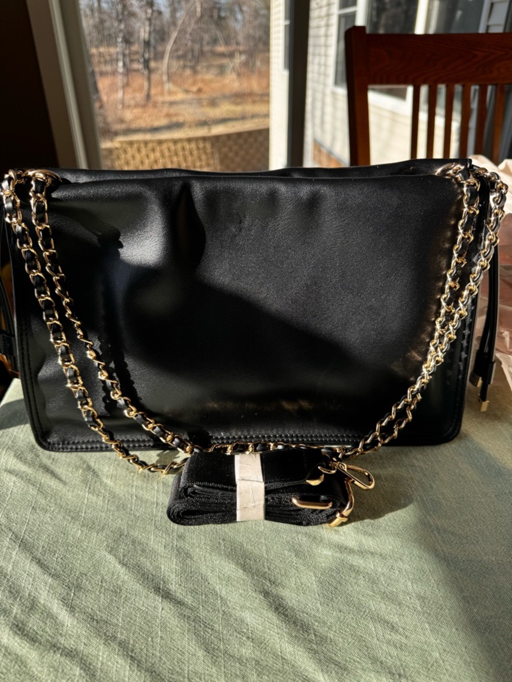 Classic Black with Gold Chain-strap Women’s Shoulder Bag